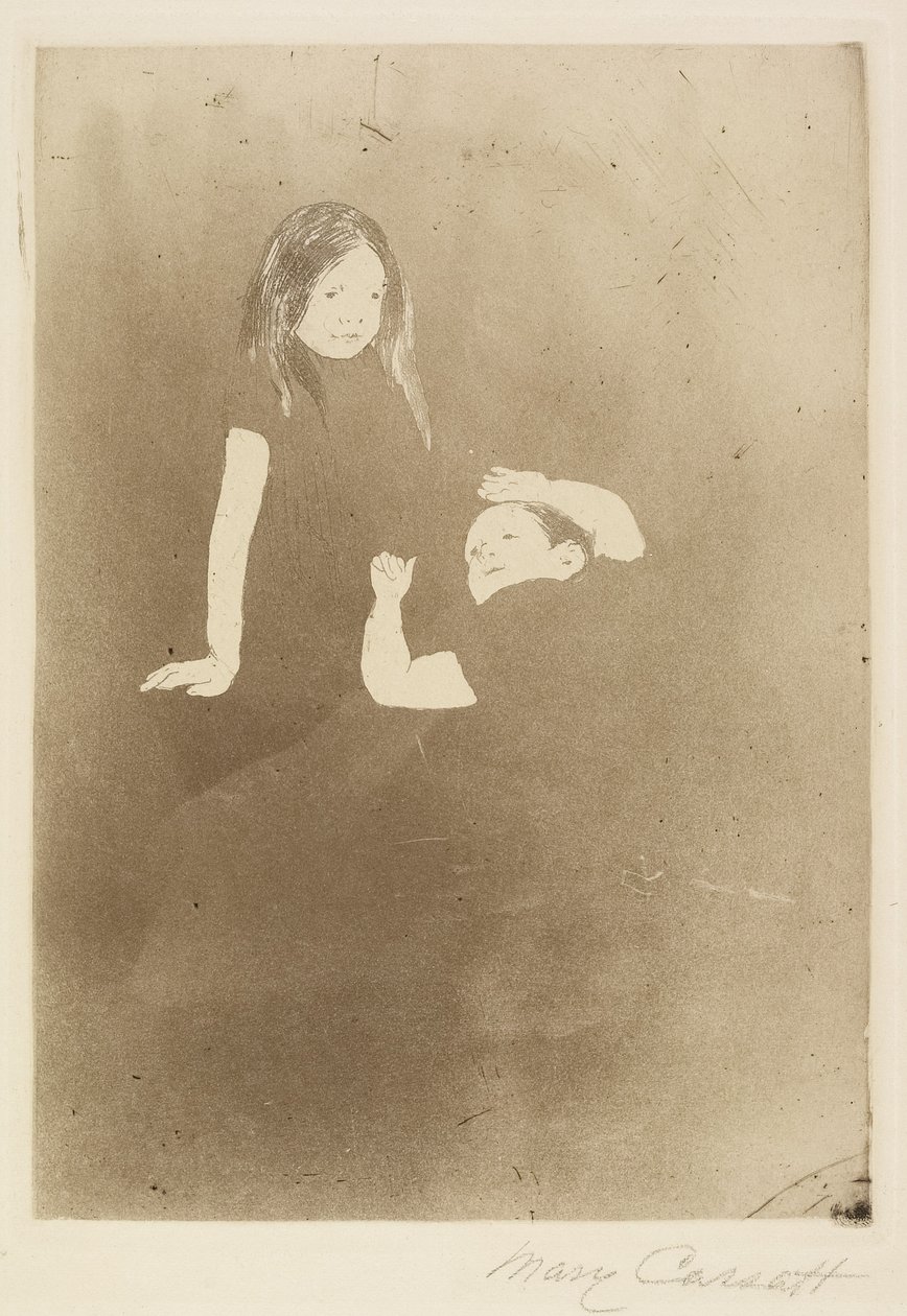 芝生の上の2人の子供、c。 1887 作： メアリー・カサット
