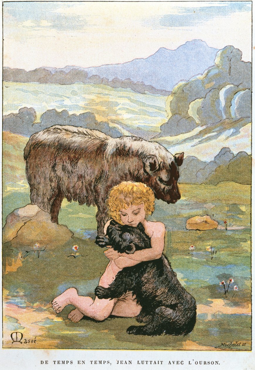 1900年頃、クマの赤ちゃんと遊ぶ子供のジャンルール 作： 質量質量