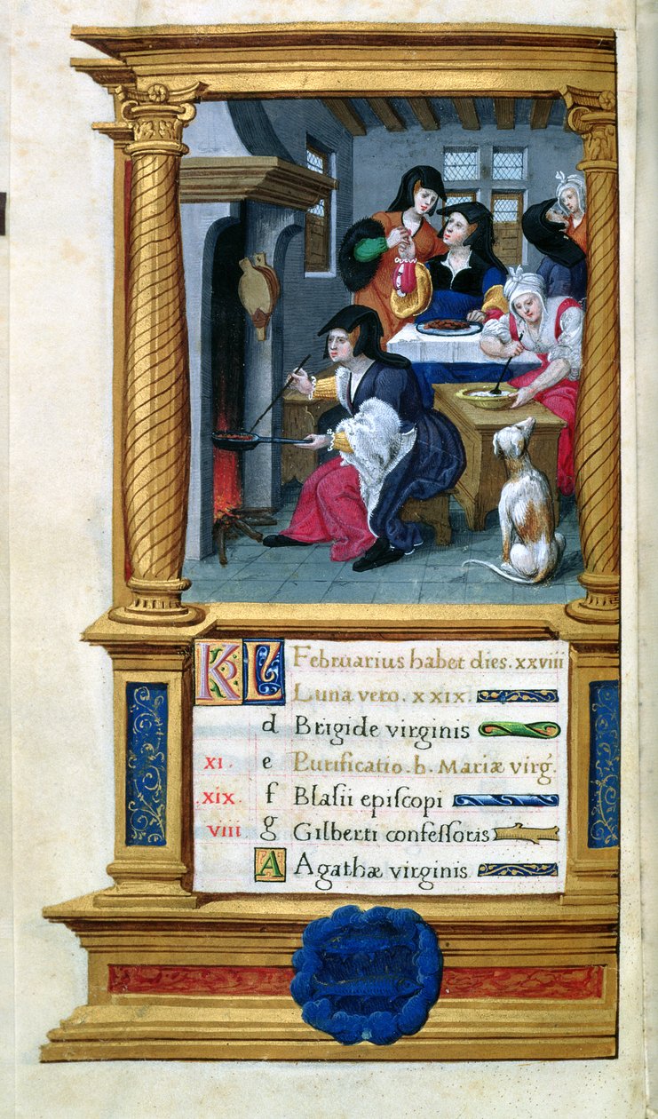 MS W449 fol.3v 2月：料理とごちそう、1525年 作： マスタージャンドモーロン