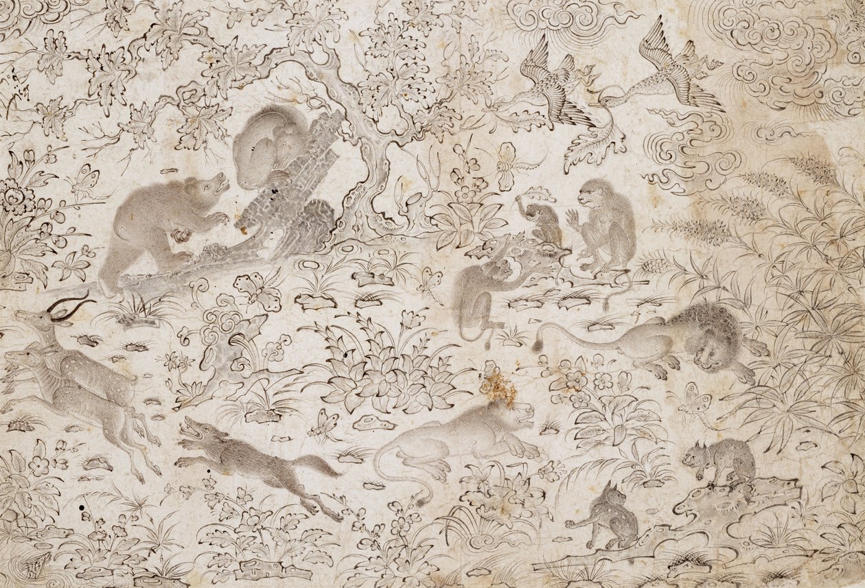 花の風景の中の鳥と獣 作： マスタームハンマドシヤカラム