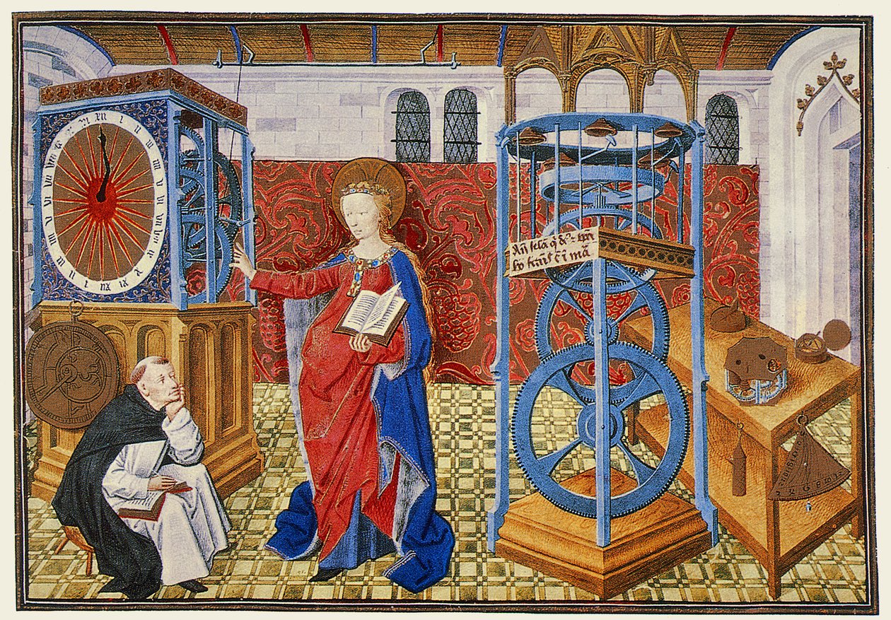 Henri SusoによるHorologium Sapientiaeの作者に禁酒法の教えを教える知恵（Sapience）、1455年頃 作： ジャンロリンIIのマスター