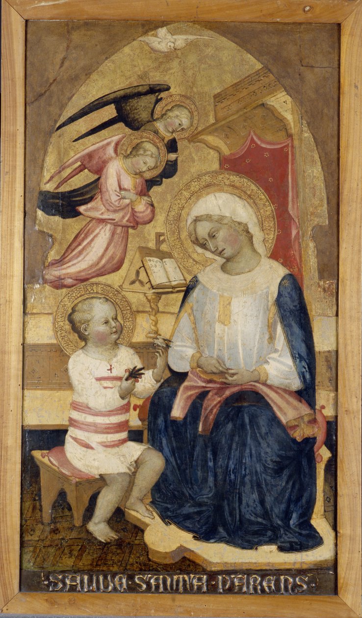 イエスと二人の天使とマリア、c.1425（木のテンペラ） 作： バンビーノヴィスポの達人