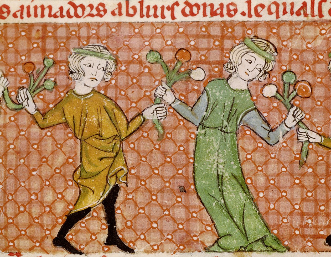 Fol.215v誘惑：踊るカップル 作： マトフレ・エルメンガウト