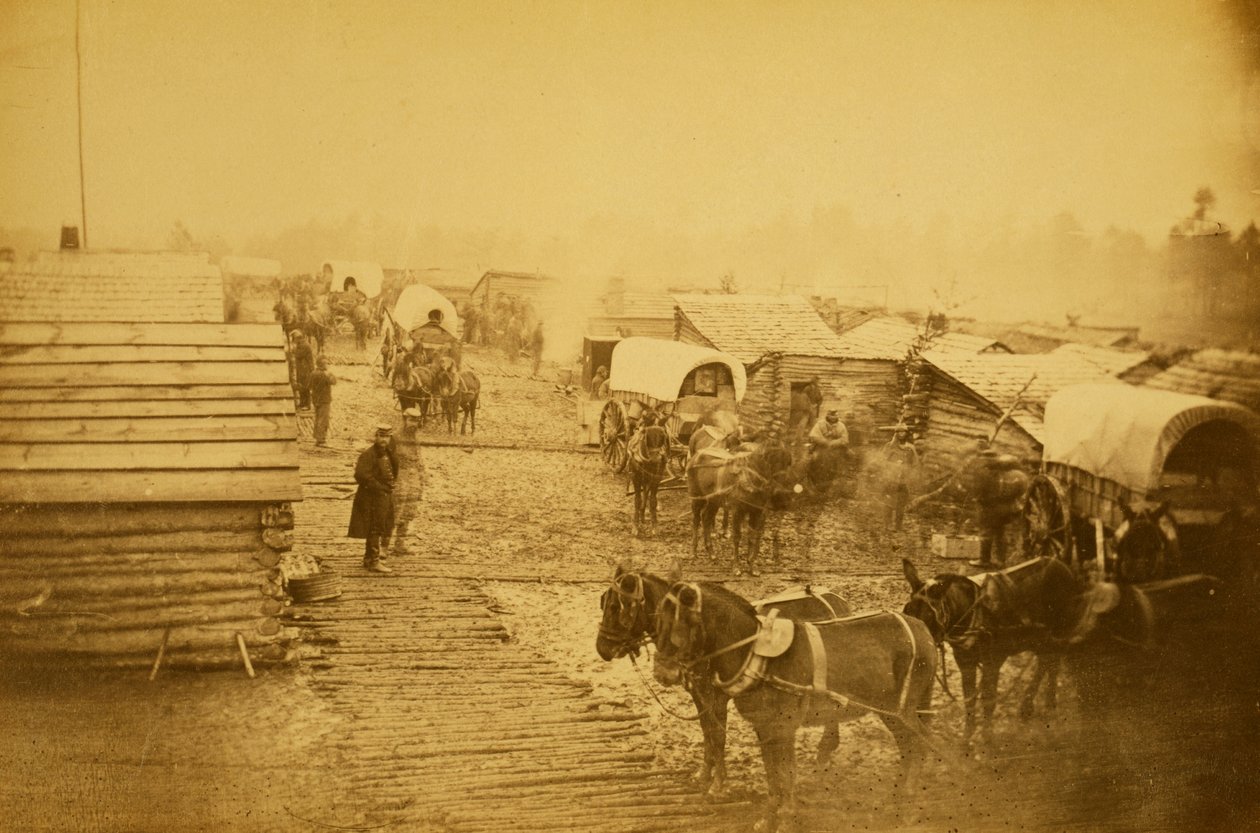1861年と1862年の冬にセンタービル、バージニア州で北軍のキャンプ（セピア写真） 作： マシューB.ブレイディ