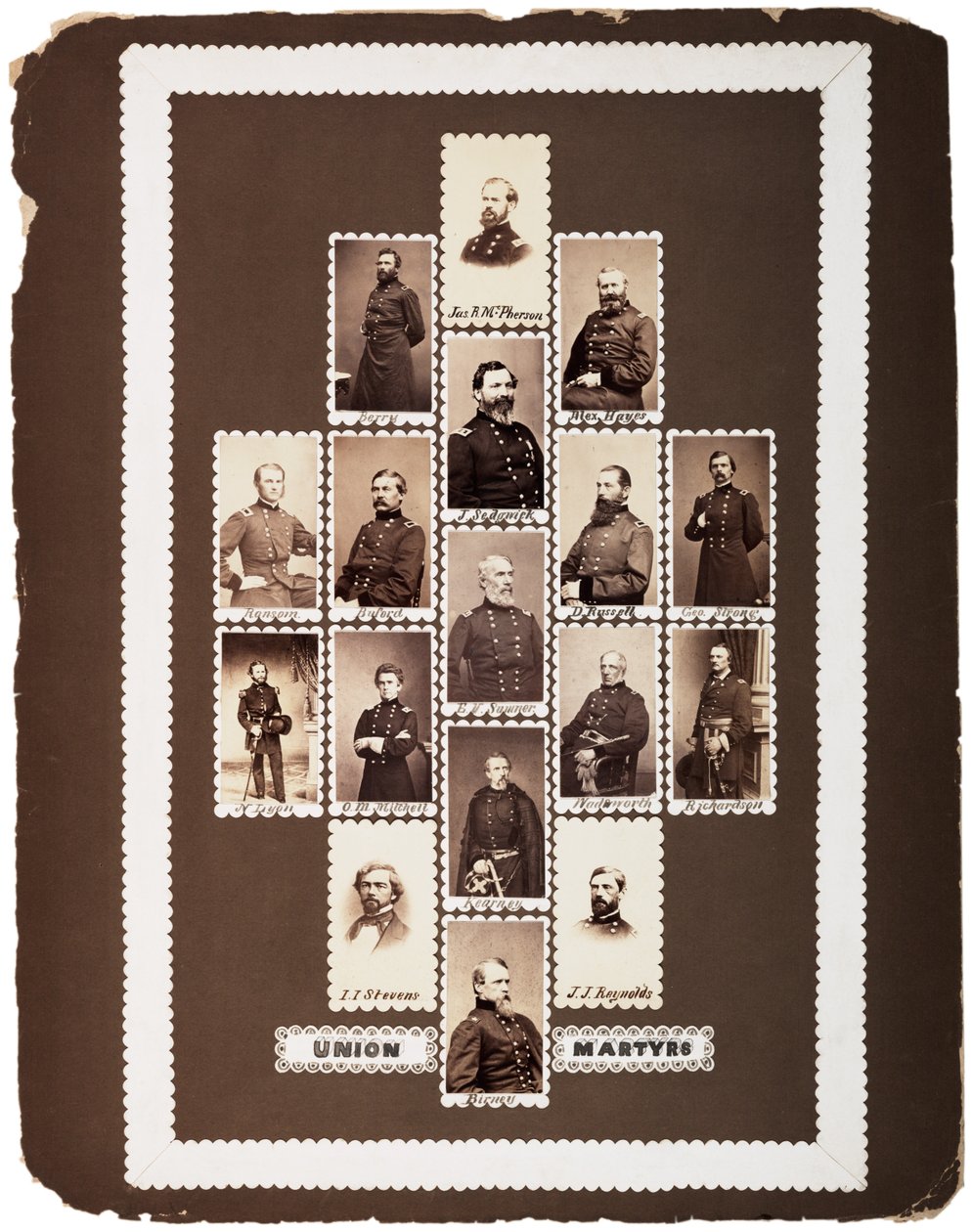 北軍の殉教者、戦争中に殺害された北軍の将軍の写真（マケット）、c.1864（セピア写真） 作： マシューB.ブレイディ