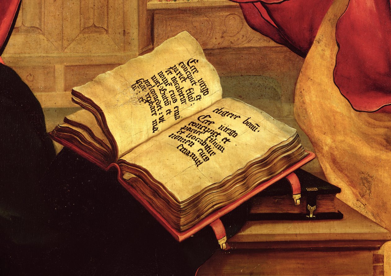 ヴァージンの本、イセンハイムの祭壇画からの受胎告知の詳細、c1512-16 作： マティアス・グリューネヴァルト