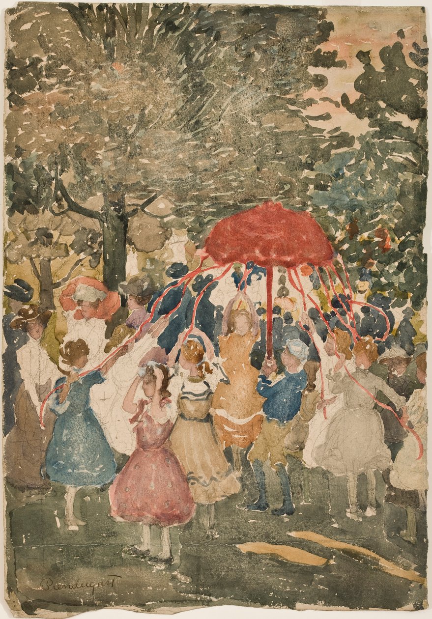 メイポール、1902（紙に鉛筆でトイレ） 作： モーリス・ブラジル・プレンダーガスト