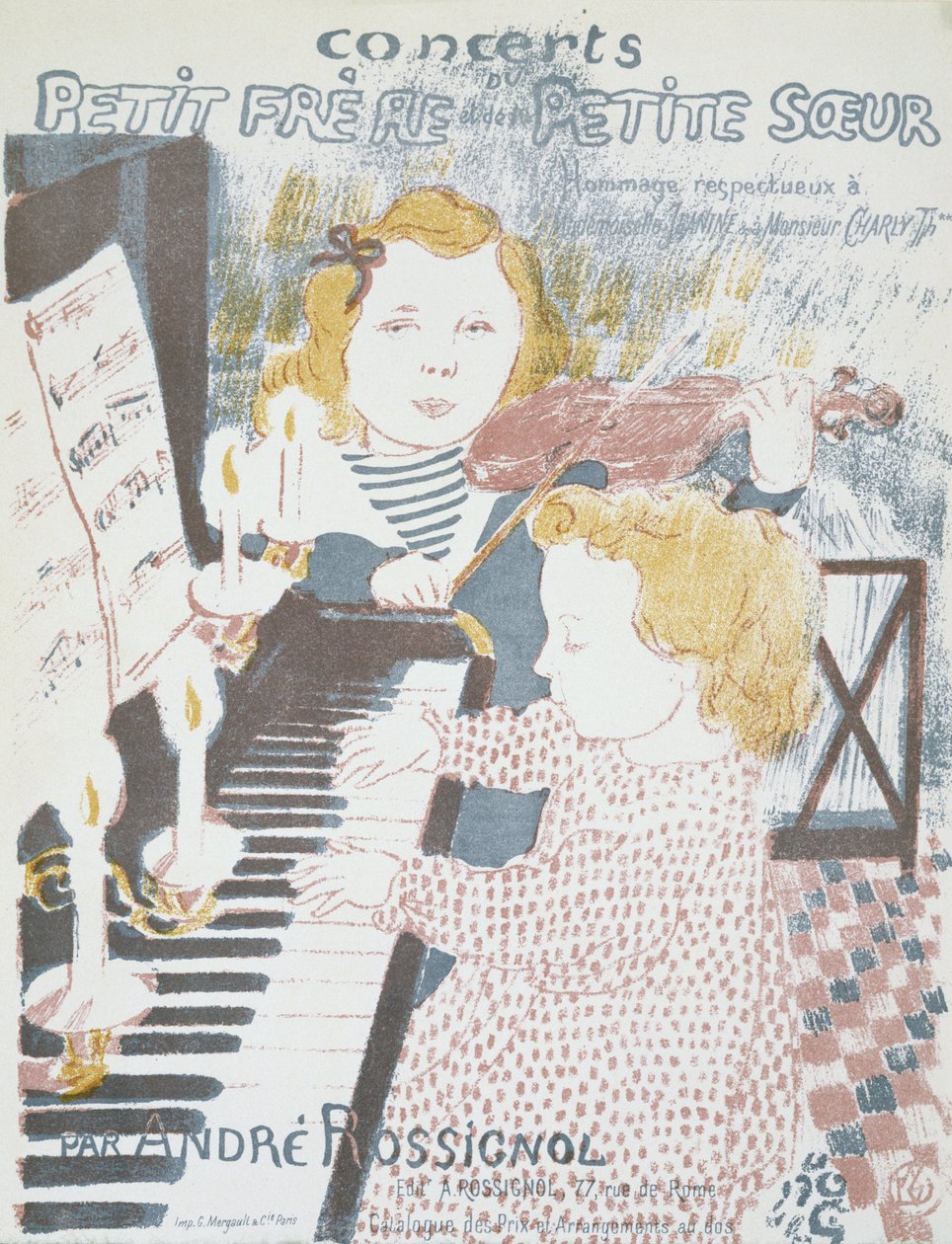 弟と妹のためのコンサート（弟と妹のためのアンドレロシニョールコンサートの楽譜カバー）、1903（色付きのリトグラフ） 作： モーリス・デニス