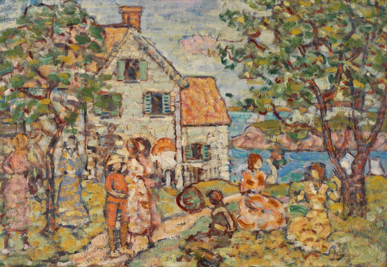 ビーチと 2 つの家 作： モーリス・ブラジル・プレンダーガスト