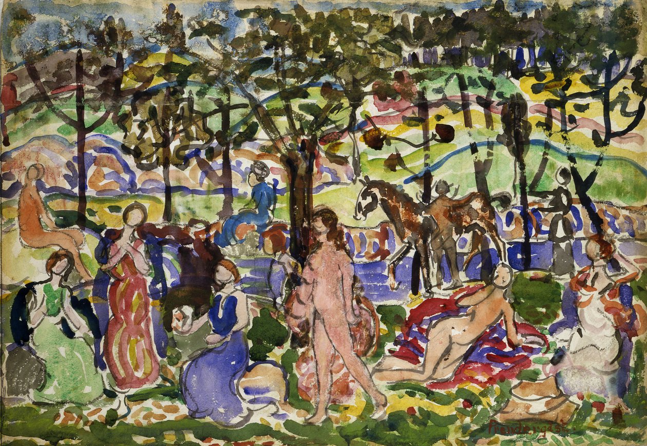 公園の風景、1915-1918年頃。 作： モーリス・ブラジル・プレンダーガスト