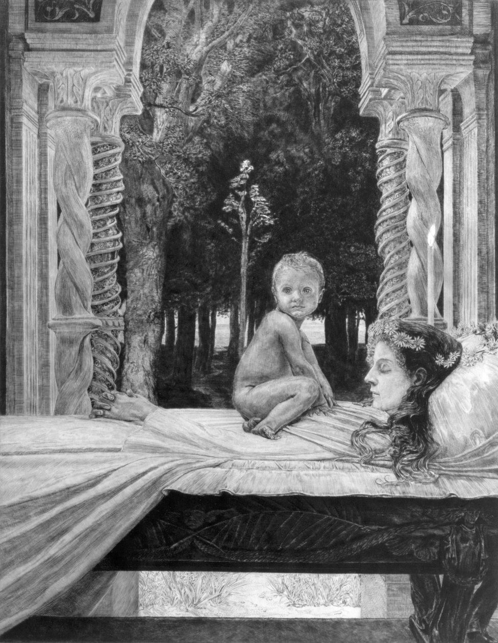 死んだ母、「死の二部」シリーズ、1898年 作： マックス・クリンガー