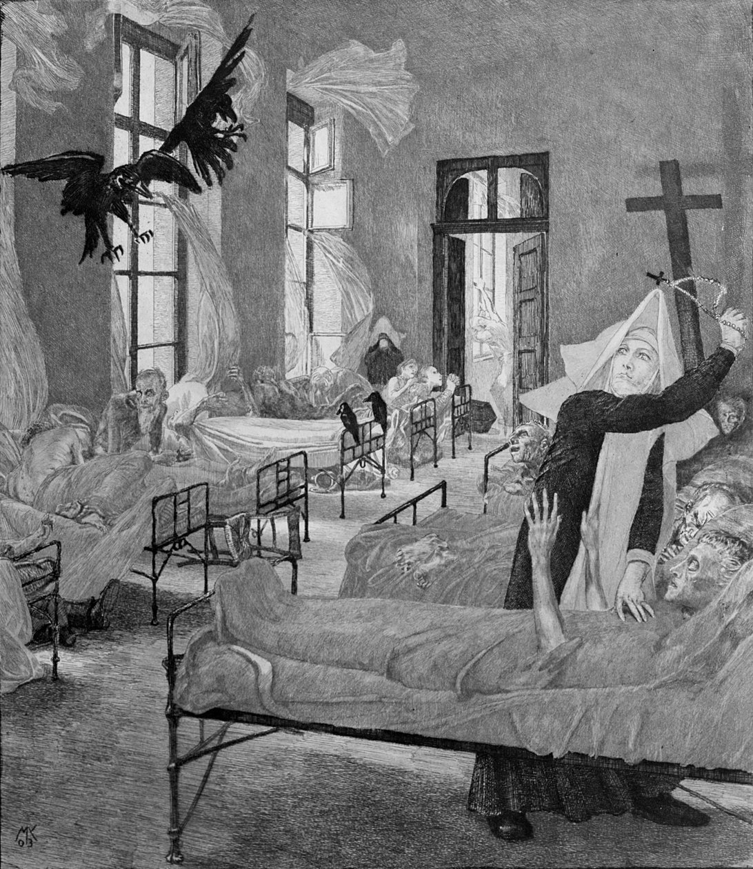ペスト、「死の二部」シリーズ、1898年 作： マックス・クリンガー