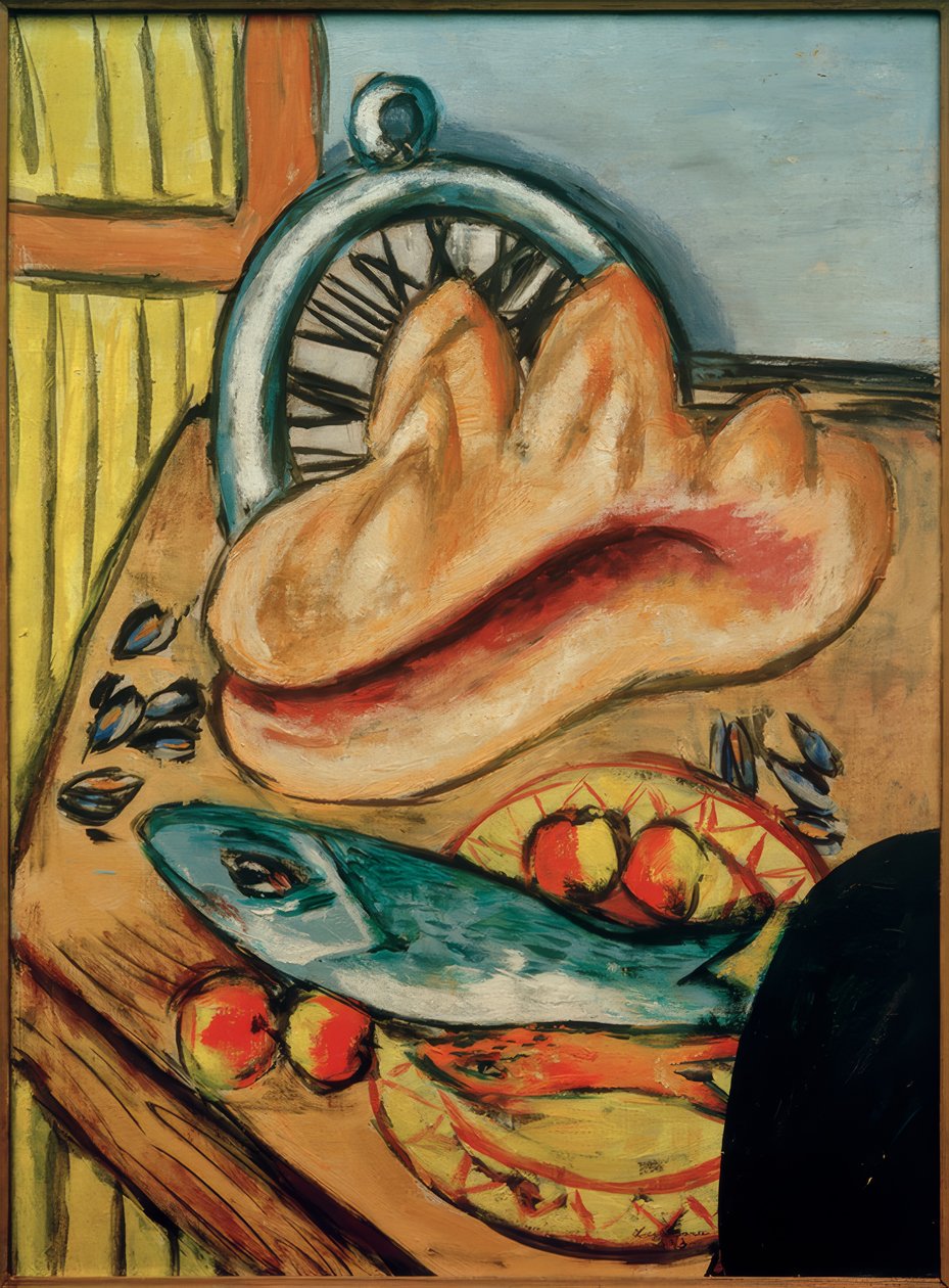 魚と貝のある静物画 作： マックス・ベックマン