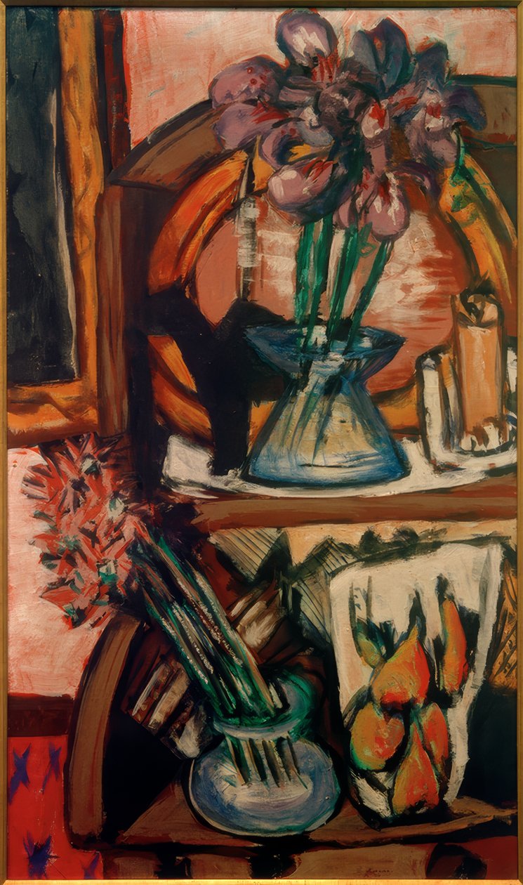 2つの花瓶のある静物画 作： マックス・ベックマン