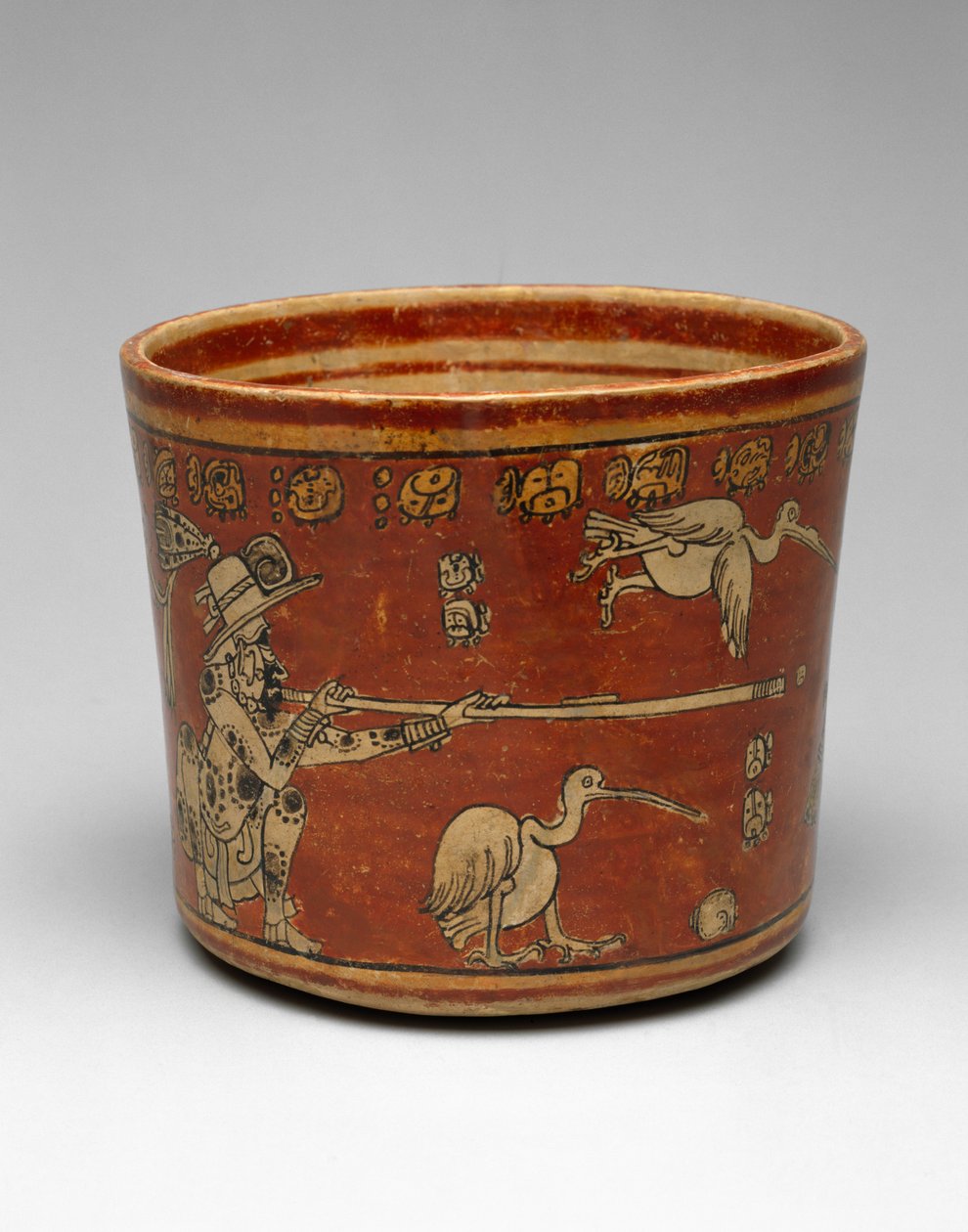 2つのBwo砲手とWaterbirdsを備えた花瓶、後期クラシック、550-800（絵画に多色のスリップが入った陶器） 作： マヤマヤ