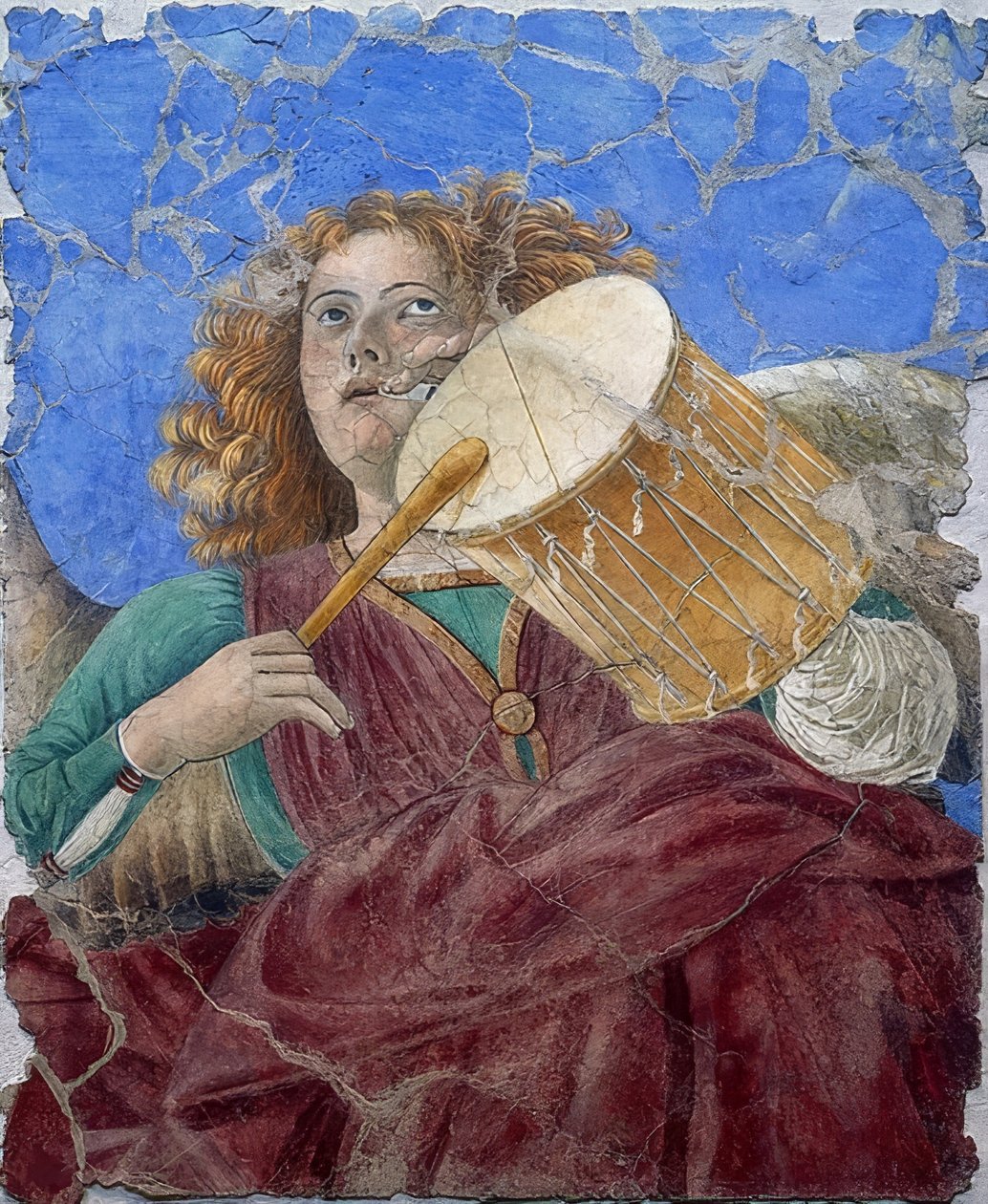 音楽を作る天使。 1480年頃 作： メロッソ・ダ・フォルリ