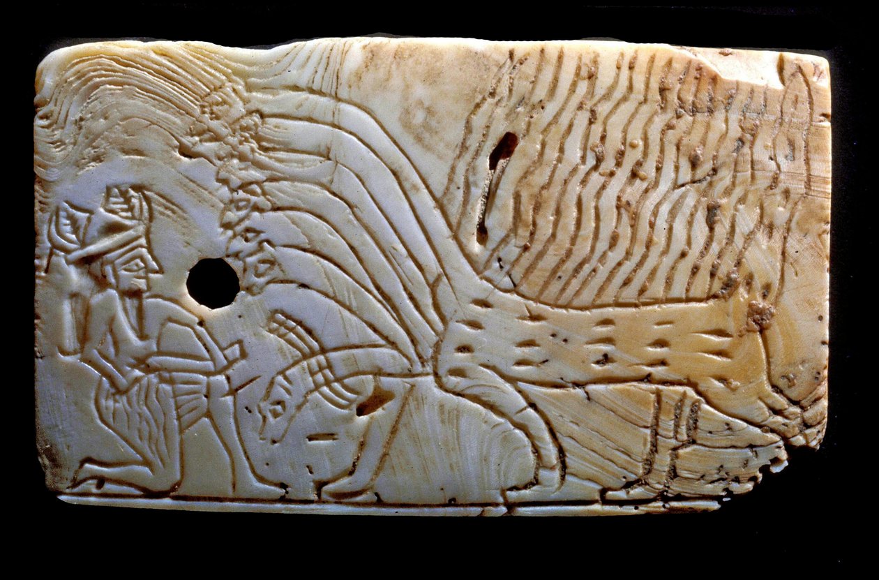 モンスターと戦うニヌールタを描いたプラーク、紀元前1450年頃 作： メソポタミア