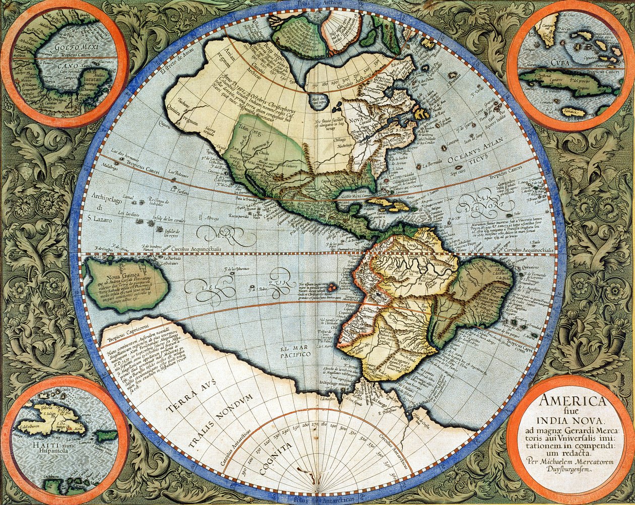 ニューアメリカまたはインド、イギリス諸島から、アトラスフィギュラから &39;1595年公開 作： マイケル・メルカトル
