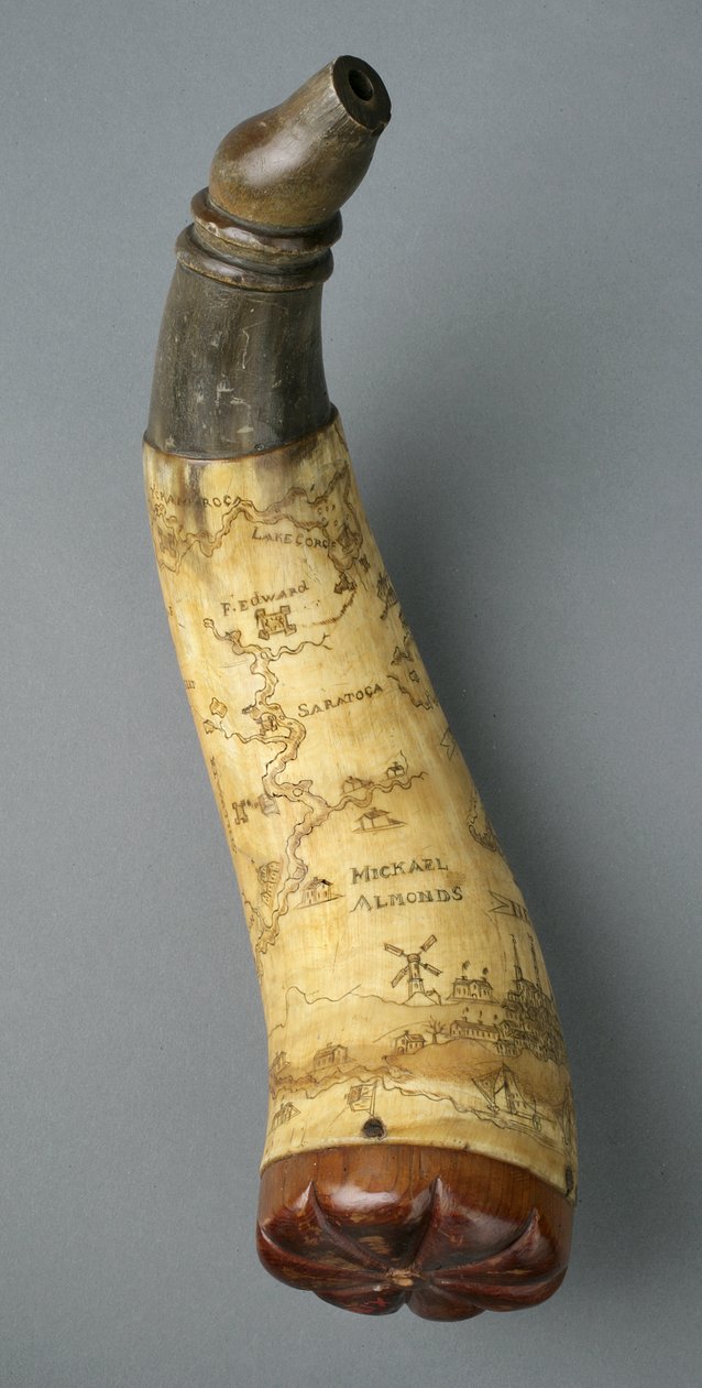 パウダーホーン、1785（ホーン＆ウッド） 作： マイケル・アーモンド