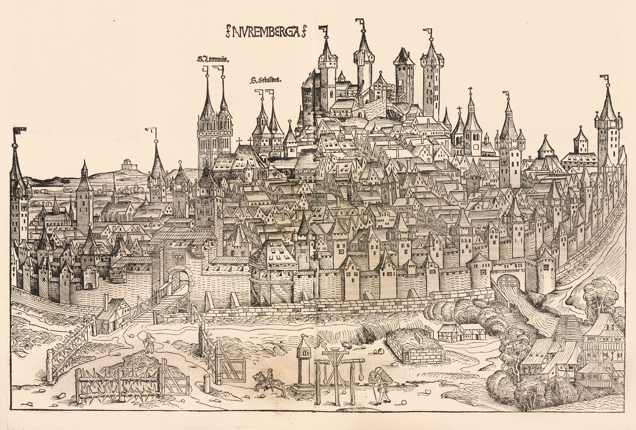 ニュルンベルク、1493年。 作： マイケル・ウォルゲムット