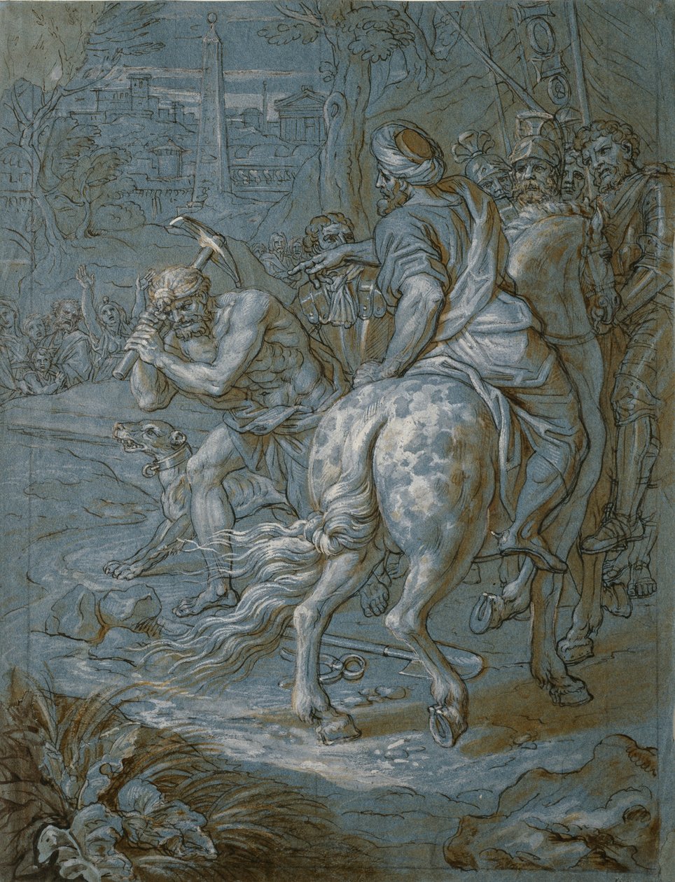十字架の勃起のための地面、c.1680（紙にペンキと茶色のインク、ウォッシュとガッシュ） 作： ミシェルデタペストリーコルネイユ