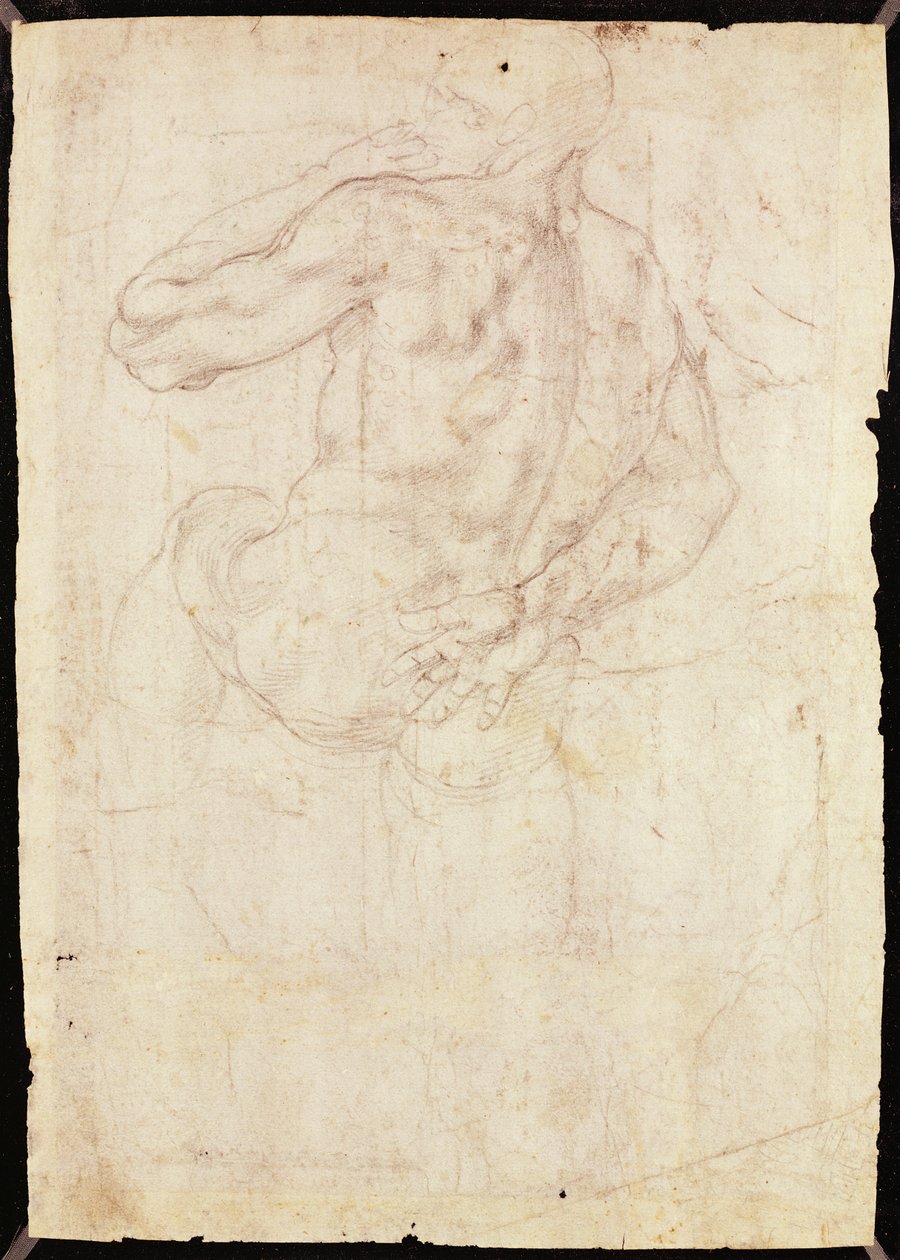男性立ち姿（紙にチョーク）の描画 作： ミケランジェロ・ブオナローティ