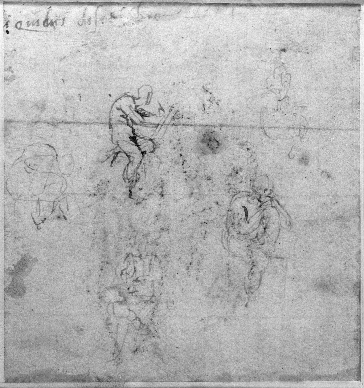 システィーナ礼拝堂の天井のルネットの図の研究、c.1511（紙にペンと黒チョーク） 作： ミケランジェロ・ブオナローティ