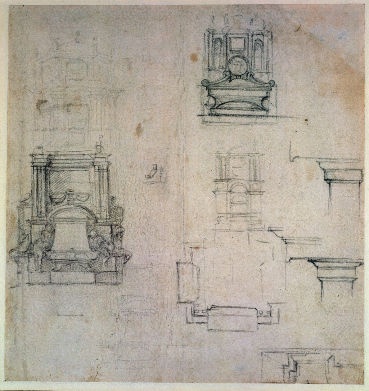 Inv。 1859 6-25-545。 R.（W. 25）墓のデザイン（赤いチョーク） 作： ミケランジェロ・ブオナローティ