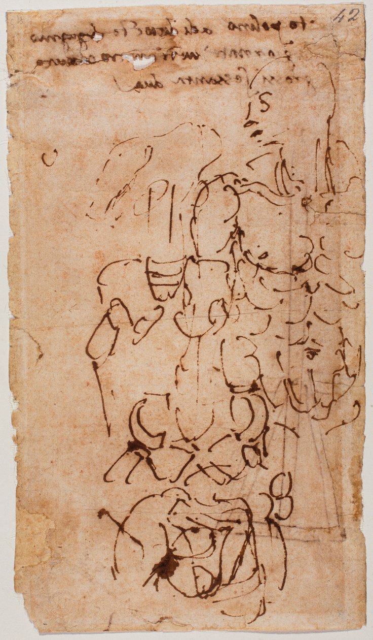 正体不明のスケッチと手書きの碑文 作： ミケランジェロ・ブオナローティ