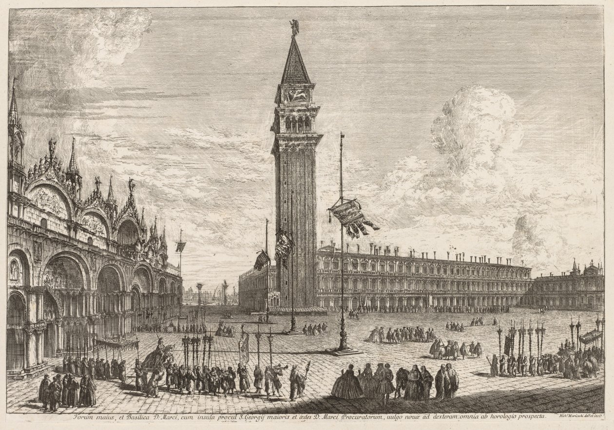 ヴェネツィアの景色：Piazza and Piazzetta、1741。 作： ミケーレ・マリースキ