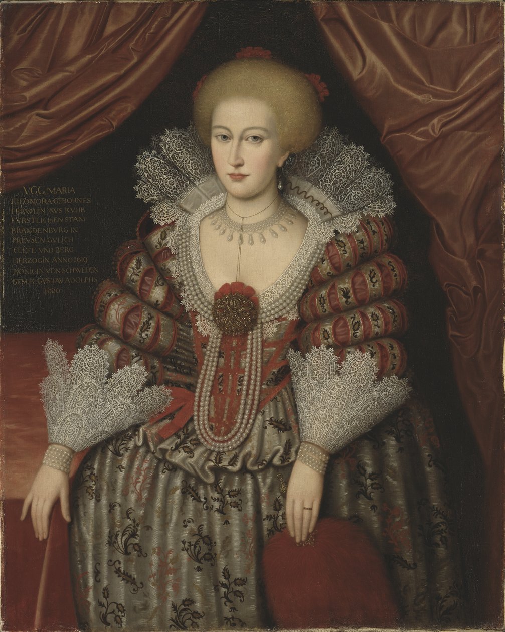 マリアエレオノーラ女王、1619年 作： ミシエル・ヤンス。 Miereveltの後のバン