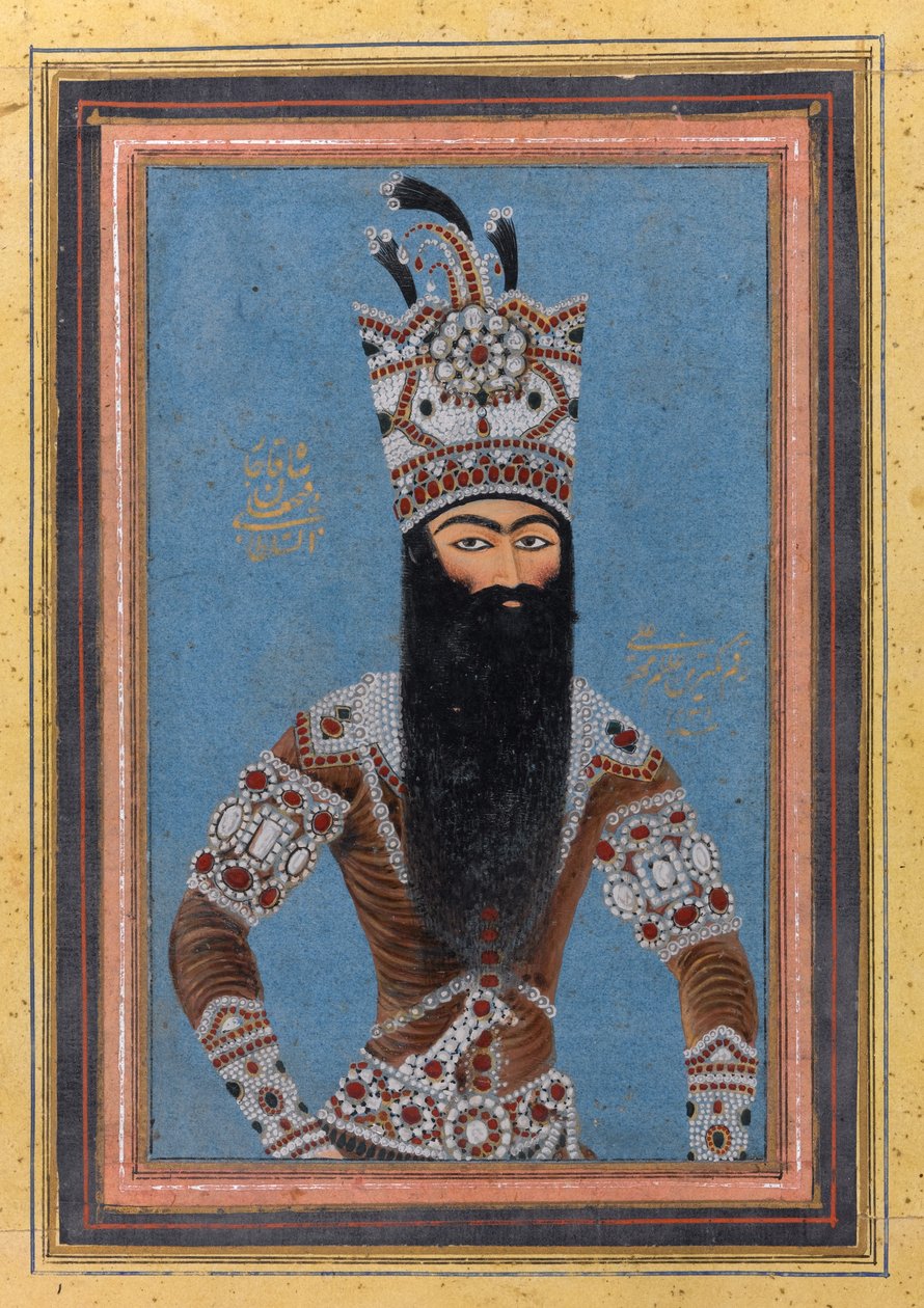 FathAli Shah Qajarの肖像、1815年（WC、金、紙にインク） 作： ミフラリミフラリ