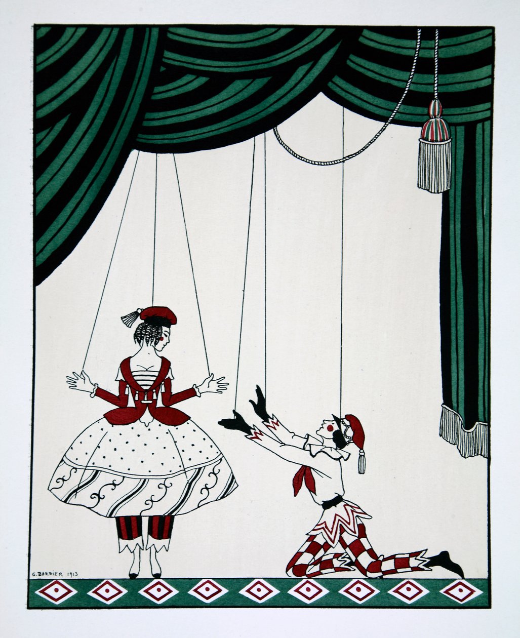 ペトラシカ、ヴァスラフニジンスキー1889-1950の踊りのデザインシリーズから。ジョルジュ・バルビエ1882-1932、ポチョアプリント 作： ミハイル・シバノフ