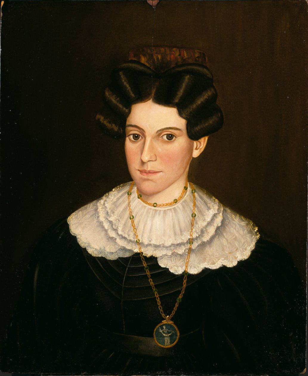 黒いドレスを着た女性、カリフォルニア州。 1835-1840。 作： ミルトン・W・ホプキンス