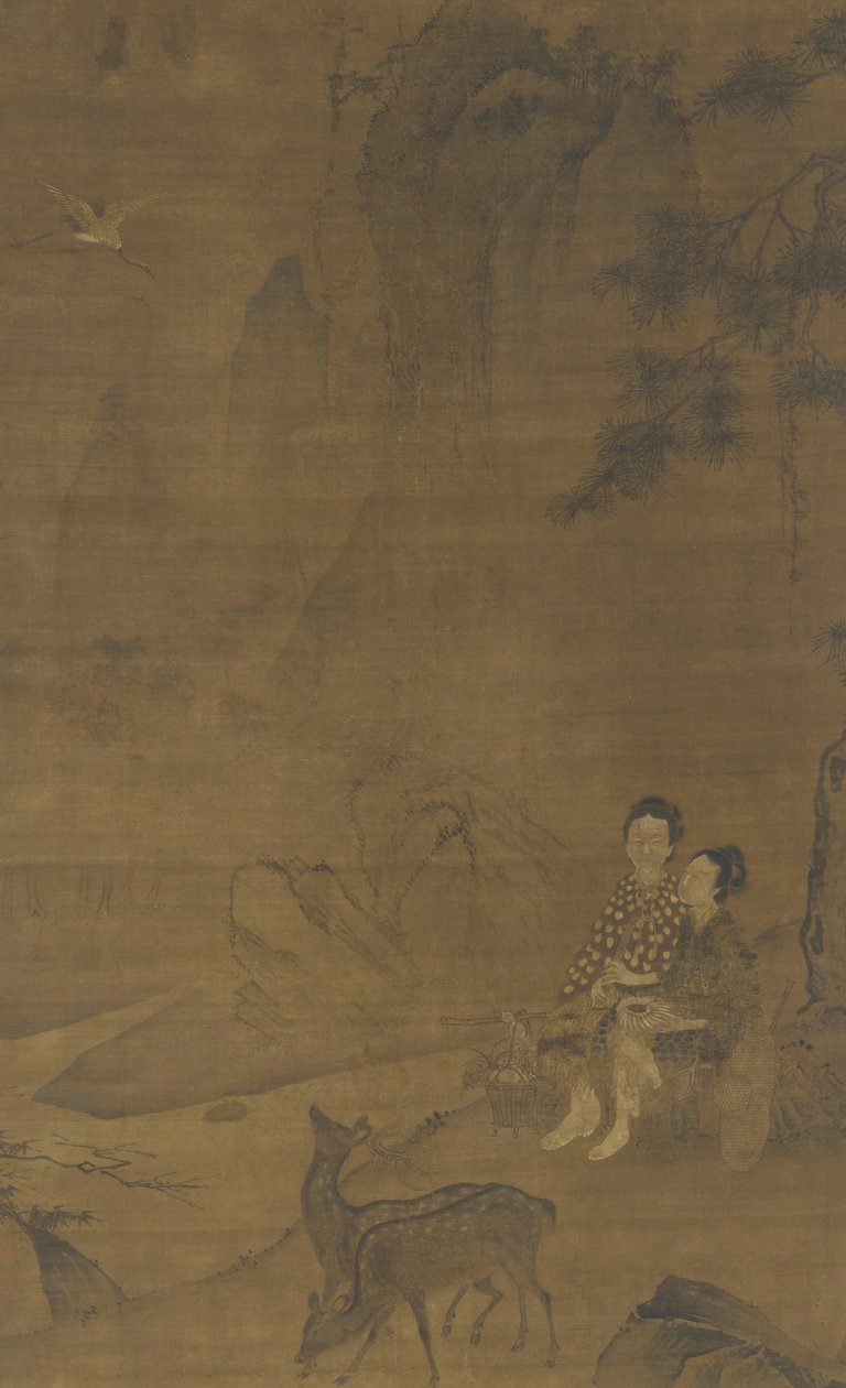 ハーブを集める女性の不滅 作： 明代中国学校
