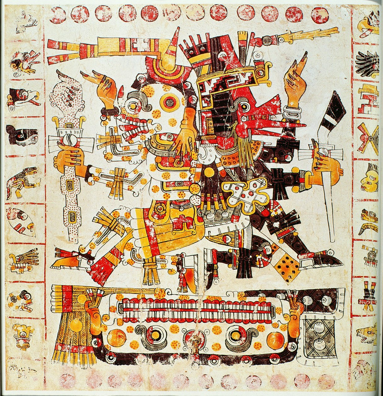 並べて配置された死神と生神を描いたボルジアコーデックスのページのファクシミリコピー（クーラーリトグラフ） 作： ミックステック