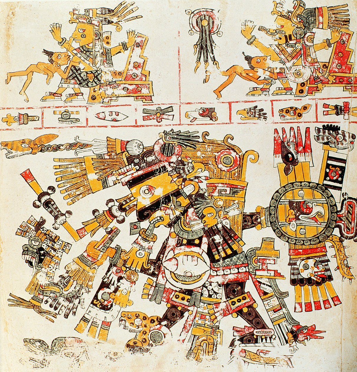 黒いTezcatlipoca（カラーリトグラフ）を描いたボルジアコーデックスのページのファクシミリコピー 作： ミックステック