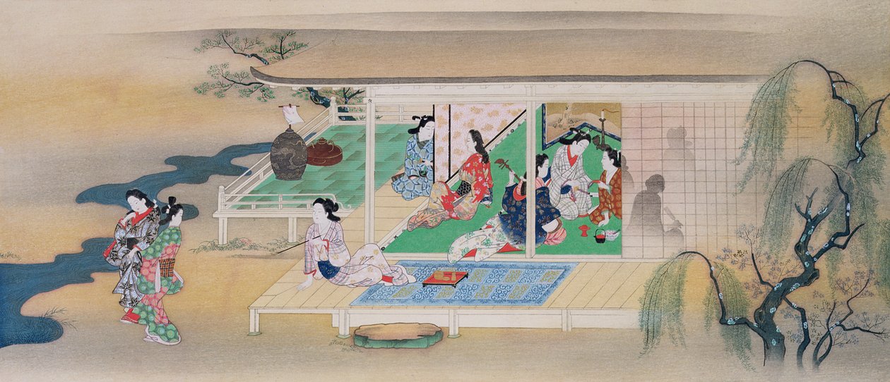 6月の月明かりに照らされた夜のミュージカルソワレ、1905-6年に発行されたKokka雑誌のイラスト 作： 宮川長春