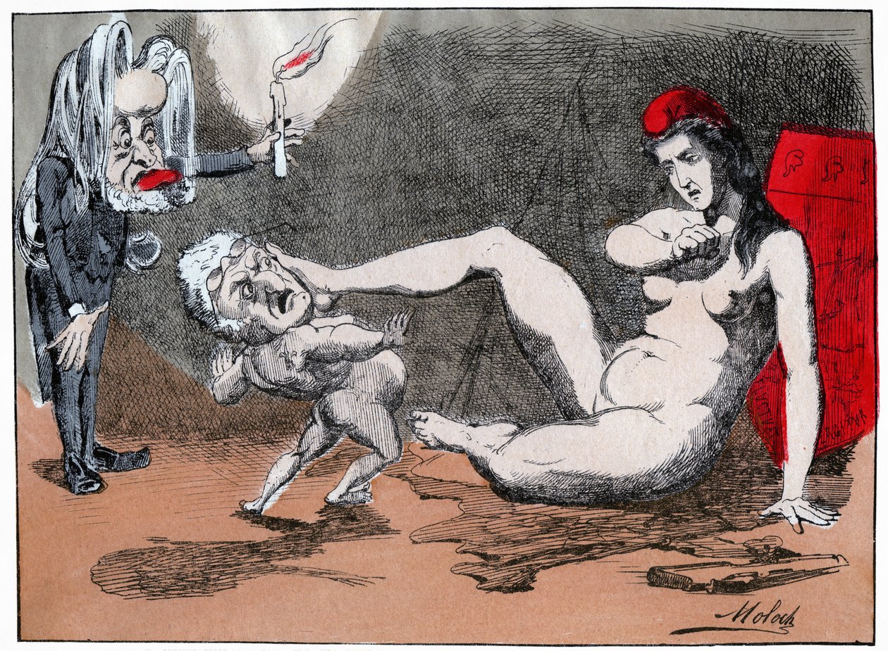 アドルフ・ティエールがマリアンヌをレイプ、1875年頃（版画） 作： モロク（1849-1909）