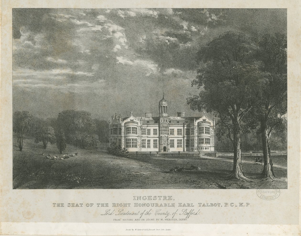 Ingestre Hall：リトグラフ、nd [c 1840] 作： モーゼス・ウェブスター