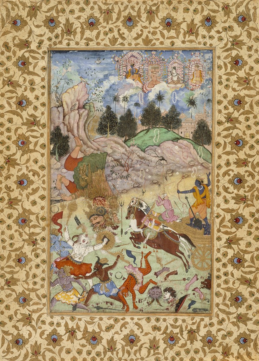PradyumnaがSamvaraを殺した、1585-90年頃 作： ムガル学校