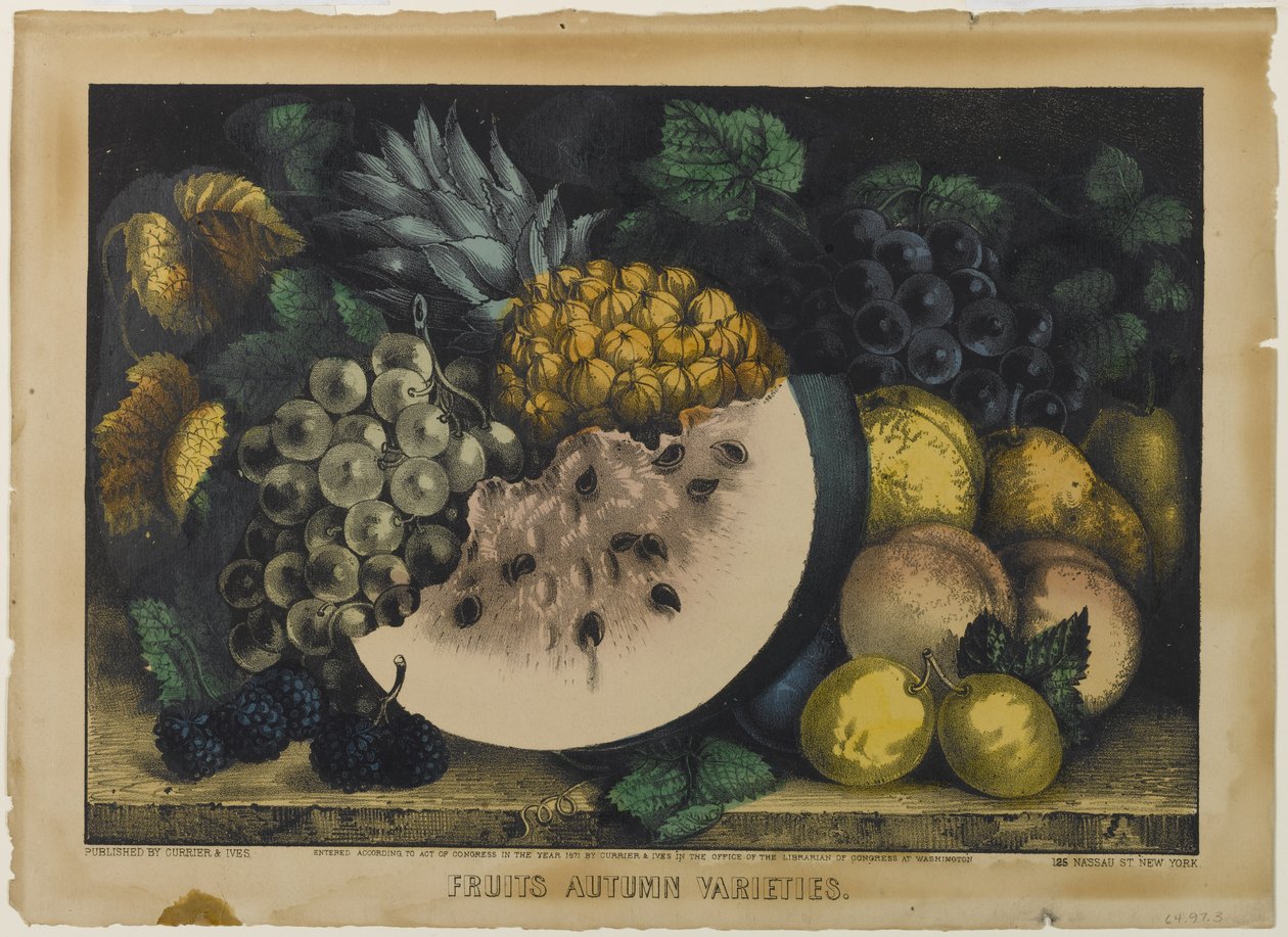 果物の秋の品種、1871年（手で着色したリソ） 作： N. and Ives、JM Currier