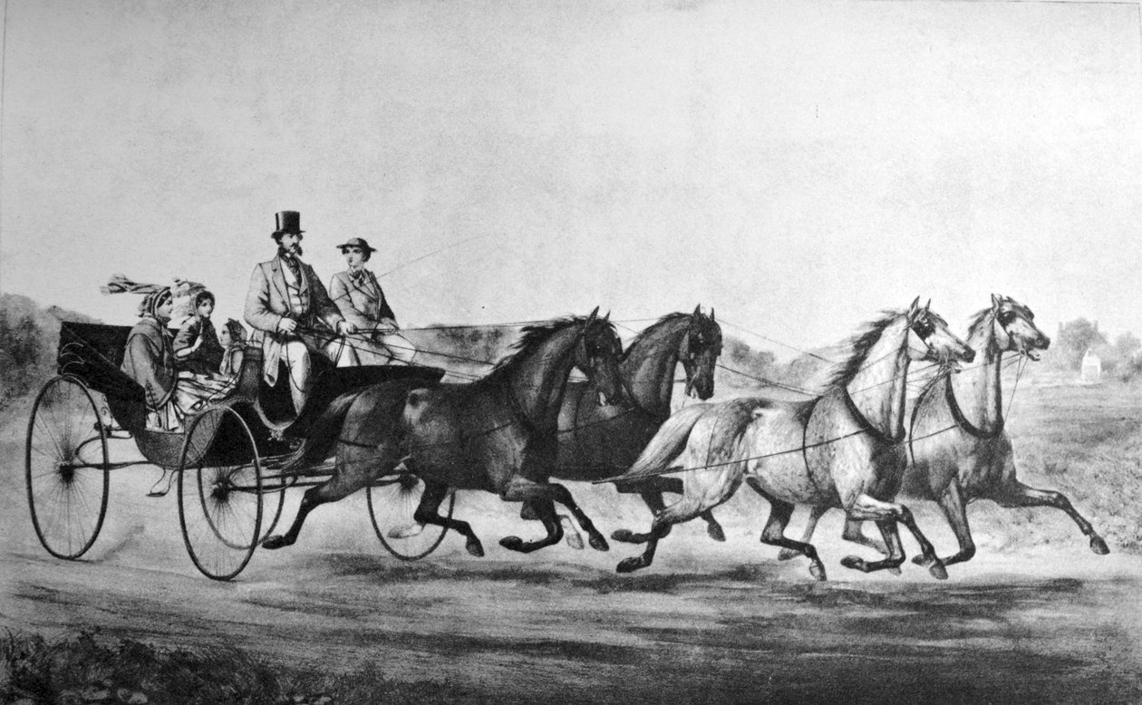 Currier＆Ivesイラスト19世紀。 MINER、STEVENS＆CO、ファーストクラスのキャリッジとライトワゴン 作： N. and Ives、JM Currier
