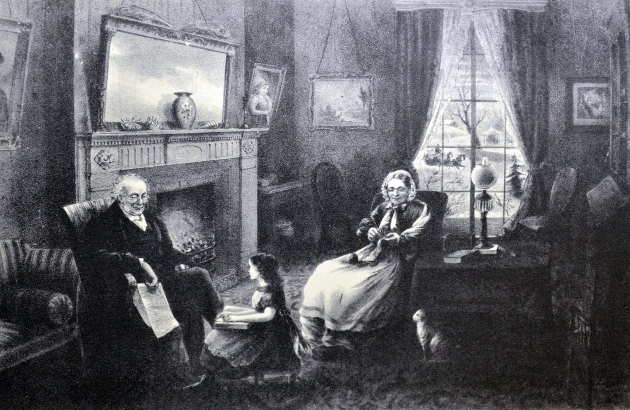 Currier＆Ivesイラスト19世紀。人生の四季：老後、休息の季節 作： N. and Ives、JM Currier