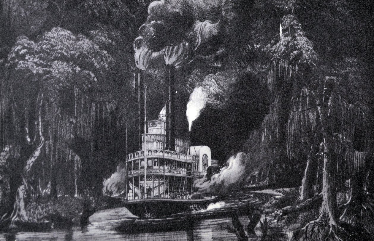Currier＆Ivesイラスト19世紀。トーチライトによるバイユーを通して 作： N. and Ives、JM Currier