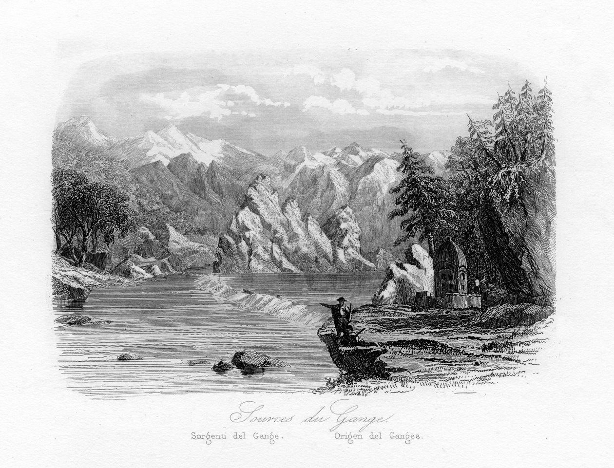 ガンジス川の源、インド、c1840 作： N・レモンド