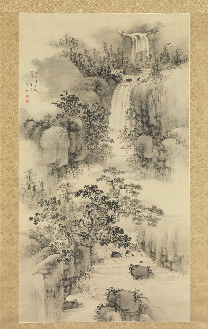滝のある風景、1841年。 作： 中林ちくと