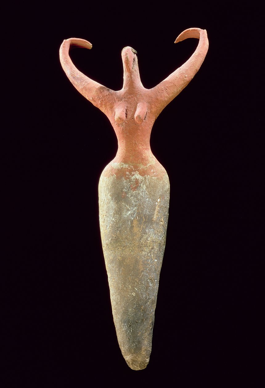 エルママリヤ出身の女性の置物、紀元前3600〜3500年（テラコッタ塗装）（201160参照） 作： ナカダ1世エジプト人