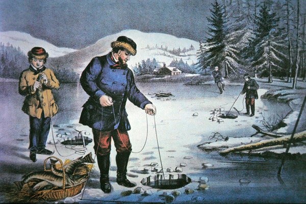 アメリカの開拓者の生活。氷穴を利用した釣り 作： ナサニエル・キュリア