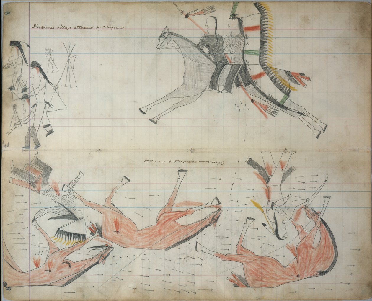 撃退され負傷したシャイアン族（1877-79年頃）（台帳絵 作： ネイティブアメリカン